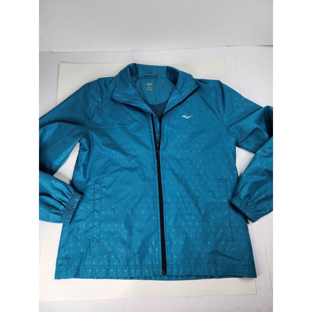 EVERLAST Unisex Windbreaker Aqua Blue Star Pattern Lined Collared Lightweight M